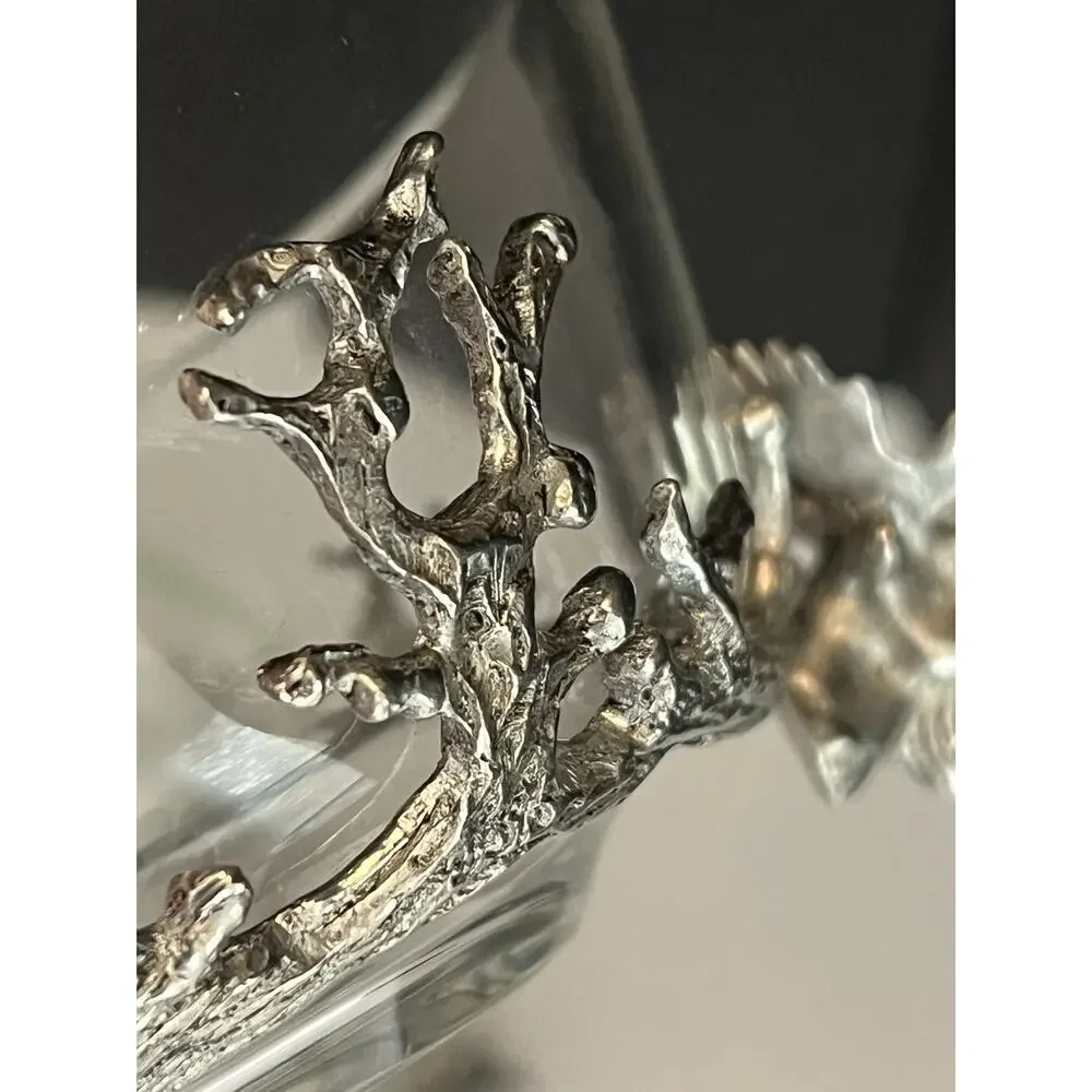 Stag Head Pewter Glass Bowl Cocktail Pick Holder & Picks 3pc Set Condiment Lodge